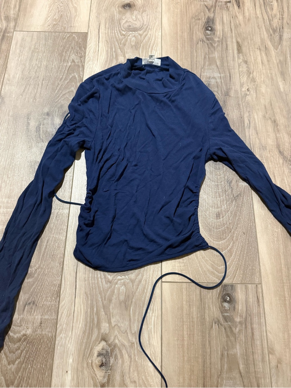 superdown Navy Long Sleeve Ruched Side Tie Top